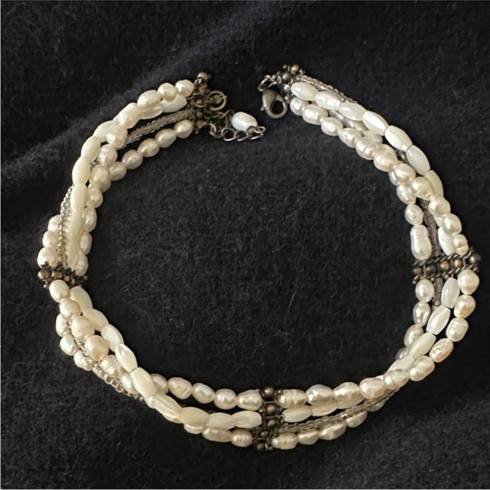 Vintage Seed Pearl Choker with Bronze Accents